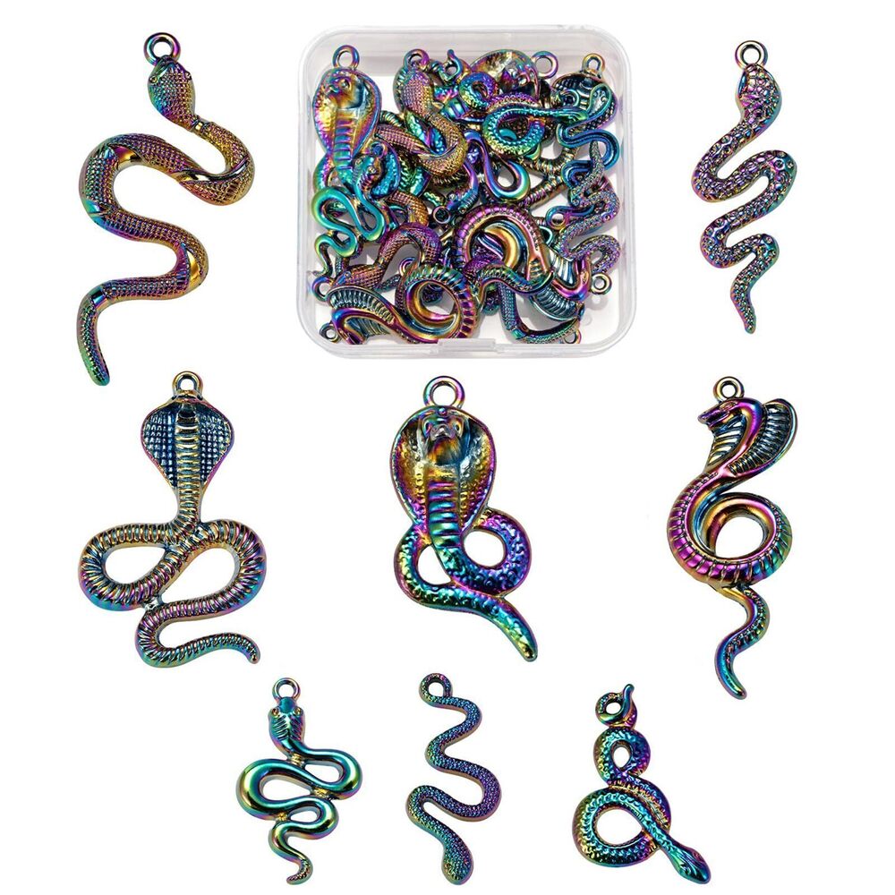 3687 16Pcs 8 Styles Snake Charms Pendants 3D Multi-Color Alloy Charms